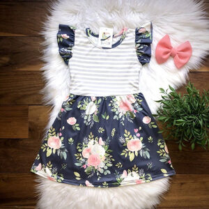 Wellington Designs Girls Antique Stripes & Floral Dress, Sz 12/18 NWT